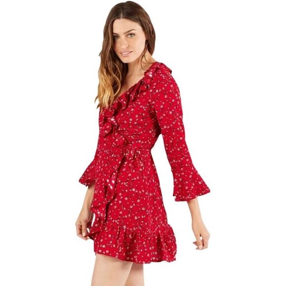 Cleobella Floral Wrap Mini Dress in Red Small - Picture 1 of 7